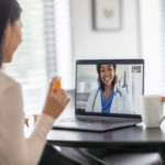 participant using telehealth in a virtual clinical trial
